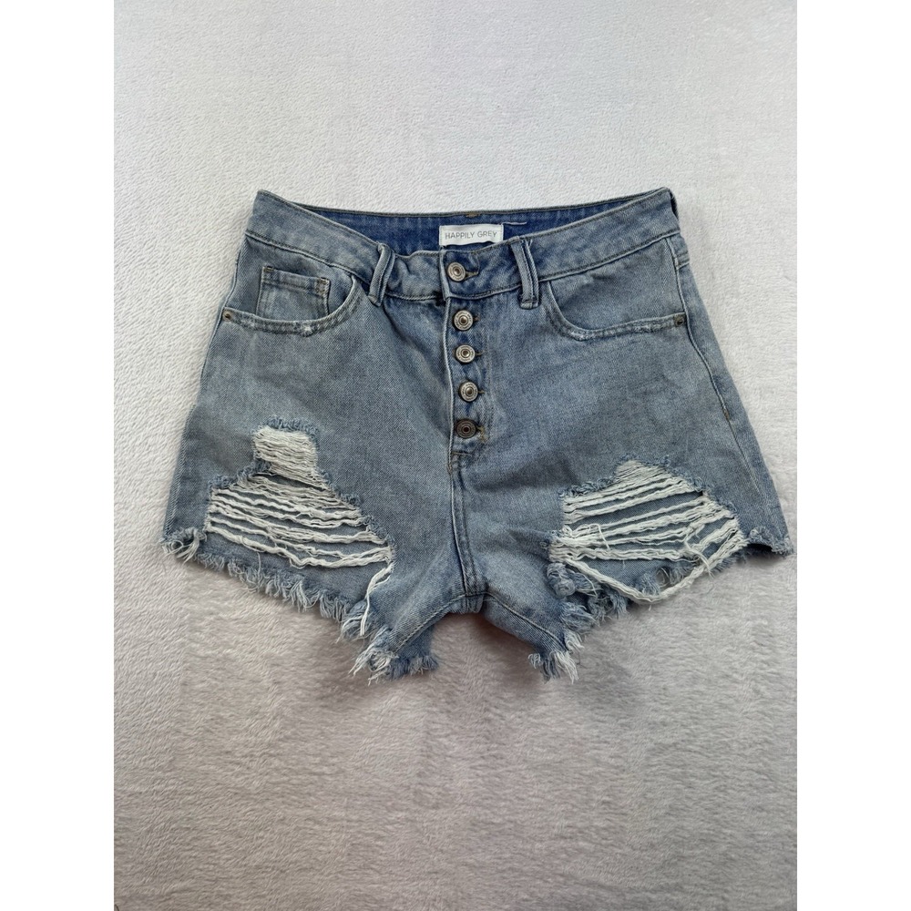 Denim Shorts Women's Blue Cutoffs Distressed Mid Rise‎ Sz 27 Button Fly